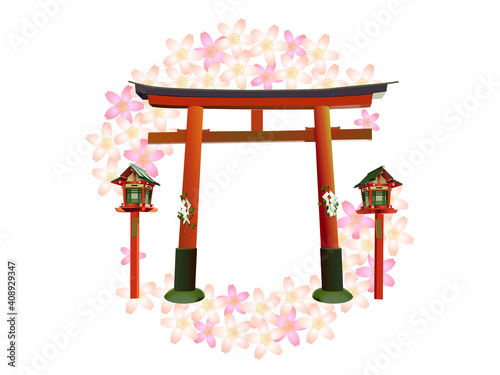 鳥居素材雲つき丸桜1