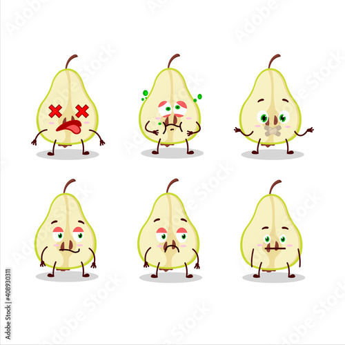Slash of green pear cartoon character with nope expression