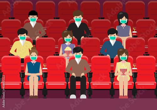 People in movie theater lifestyle after pandemic covid-19 corona virus