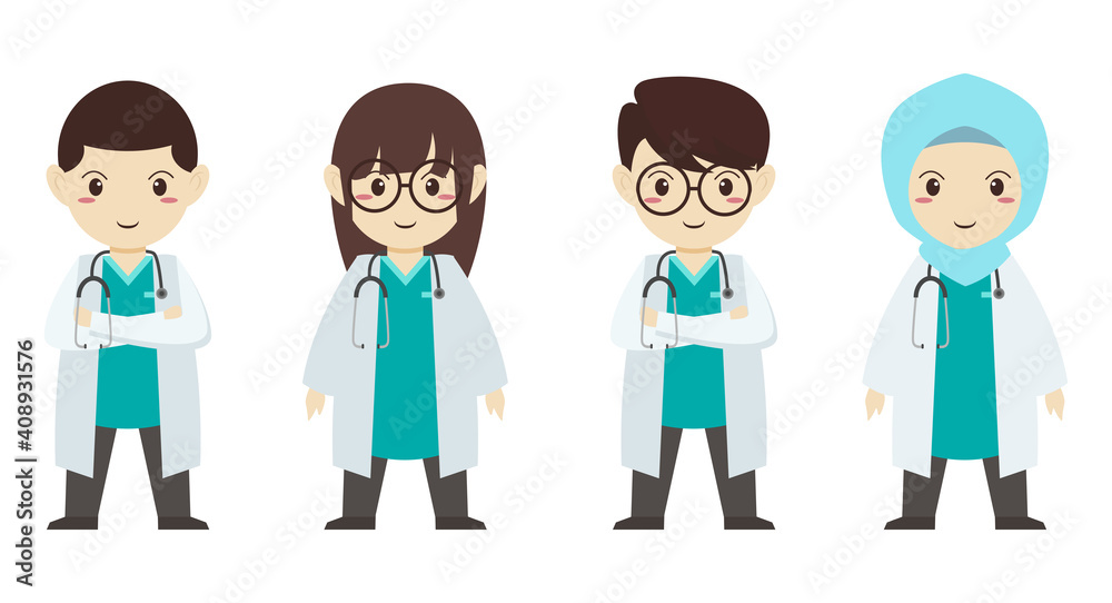 Cute doctor and nurse character flat collection Cute doctor and nurse character flat collection