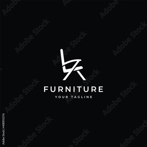 Chair furniture logo vector template on black background