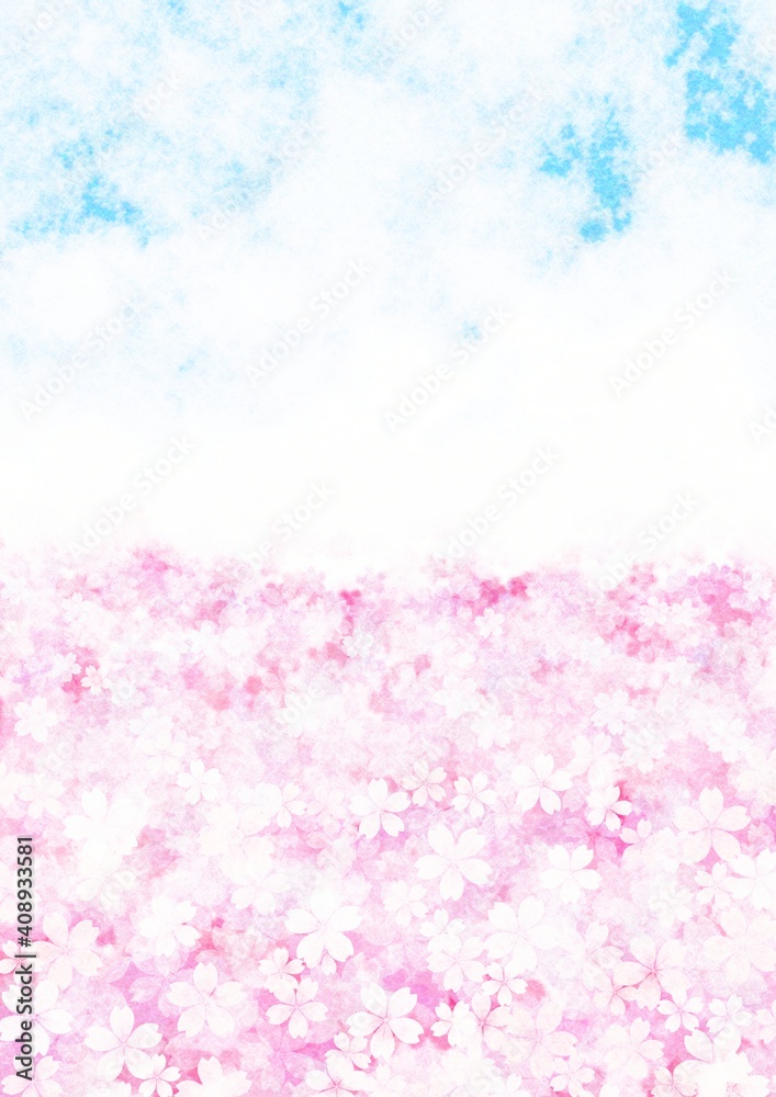 満開の桜と空の和紙背景イラスト no.03