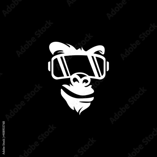 Vector logo illustration, ferocious gorilla head on black background
