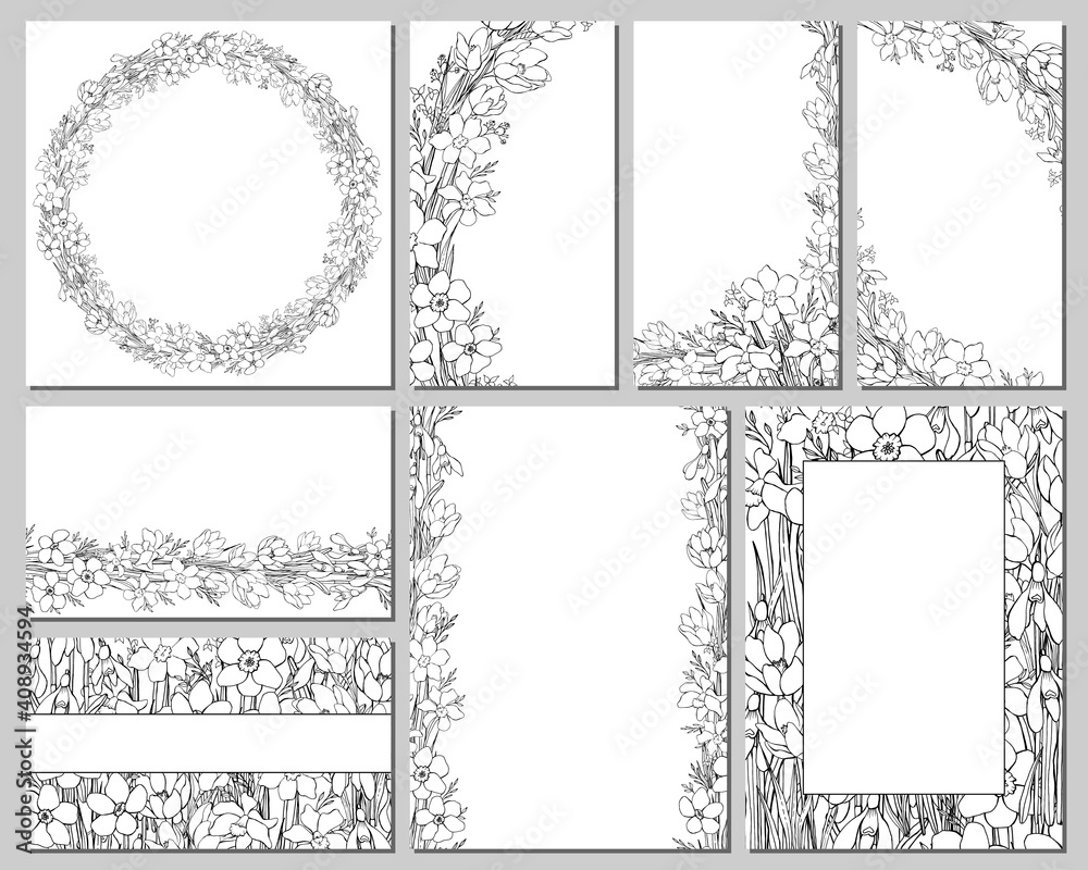 Fototapeta Square greeting cards. Floral design for postcards, invitations, labels, corporate identity. Vector graphics.