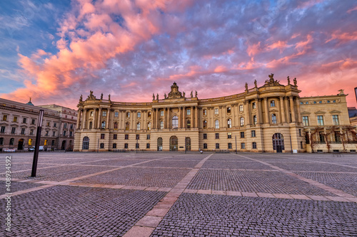 Canvas Print Dramatic sunrise at the Bebelplatz near the Unter den Linden boulevard in Berlin