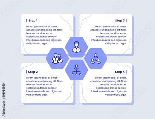 organization infographic diagram four step businessman structure leader partnership for banner template fyer poster presentation with outline style