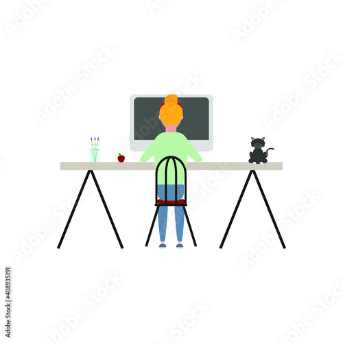 woman teleworking at home with computer