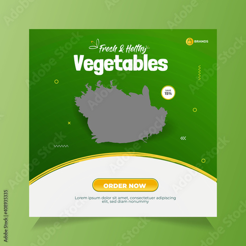 Fresh and healthy vegetable grocery shop advertising social media post design Vector template