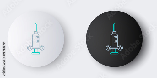 Line Dental medical syringe with needle icon isolated on grey background. Colorful outline concept. Vector.