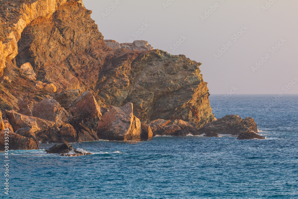 View of the coast and Agkali beach, Folegandros Island, Greece. View of the coast and Agkali beach, Folegandros Island, Greece.