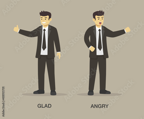 Yelling angry and glad businessmen or managers. Flat vector illustration template. 