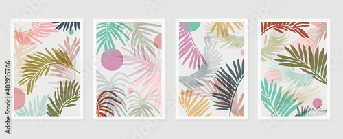 summer tropical wall arts vector. Palm leaves, monstera leaf, Botanical  background design for wall framed prints, canvas prints, poster, home decor, cover, wallpaper.