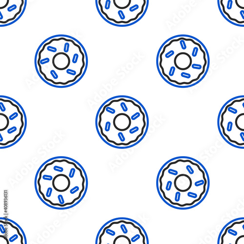 Line Donut with sweet glaze icon isolated seamless pattern on white background. Colorful outline concept. Vector.