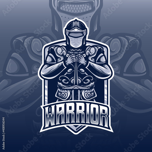 esport logo with warrior, knight mascot caracter icon