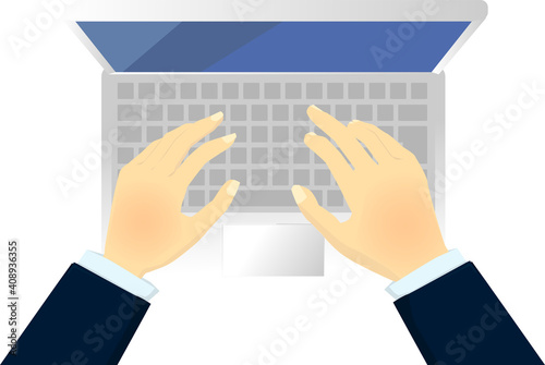 シンプルなパソコンを操作するビジネスマンの手元