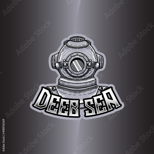esport logo with deep sea, diving helmet mascot caracter icon