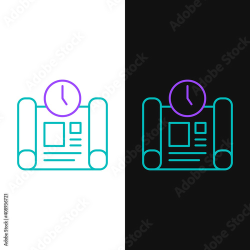 Line Business project time plan icon isolated on white and black background. Colorful outline concept. Vector.