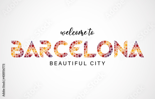 Barcelona Logo Welcome To Text and Country Flag Colors Vector Illustration, EPS10.
 photo