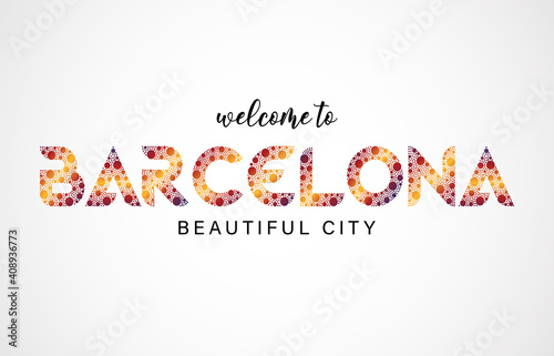 Barcelona Logo Welcome To Text and Country Flag Colors Vector Illustration, EPS10.
