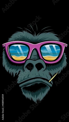 Face of a smart monkey with beautiful sunglasses