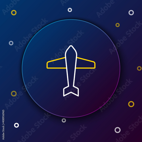 Line Jet fighter icon isolated on blue background. Military aircraft. Colorful outline concept. Vector.