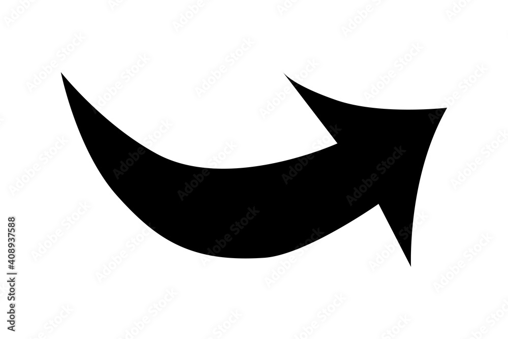 A flat black arrow icon. Direction sign, navigation button. Good for projects.	
