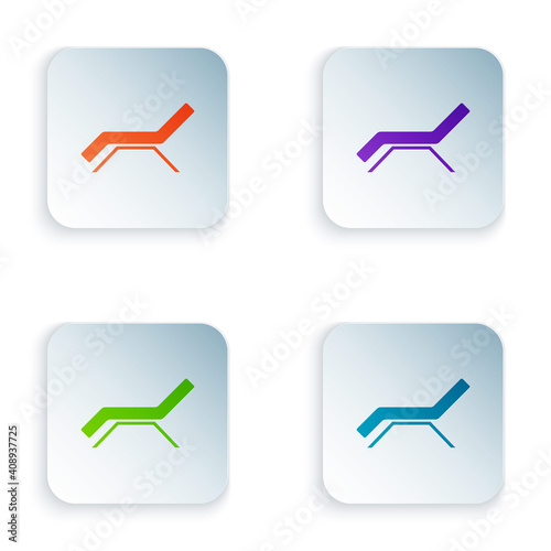 Color Sunbed icon isolated on white background. Sun lounger. Set colorful icons in square buttons. Vector.