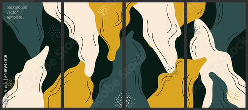 Vector set of vertical abstract banners in minimalistic flat style in color of the year. Fortuna gold, Set Sail Champagne and Tidewater Green. Design templates for social media stories, web banners.