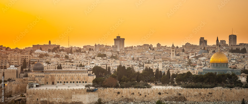 Jerusalem old city at sunset
