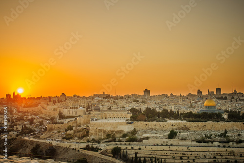 Jerusalem old city at sunset