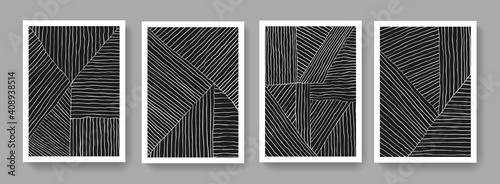 Trendy set of A4 abstract minimalist composition. Contemporary art. Mid century modern illustrations. Hand painted monochrome posters.
