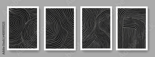 Trendy set of A4 abstract minimalist composition. Contemporary art. Mid century modern illustrations. Hand painted monochrome posters.
