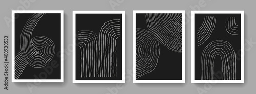 Trendy set of A4 abstract minimalist composition. Contemporary art. Mid century modern illustrations. Hand painted monochrome posters.