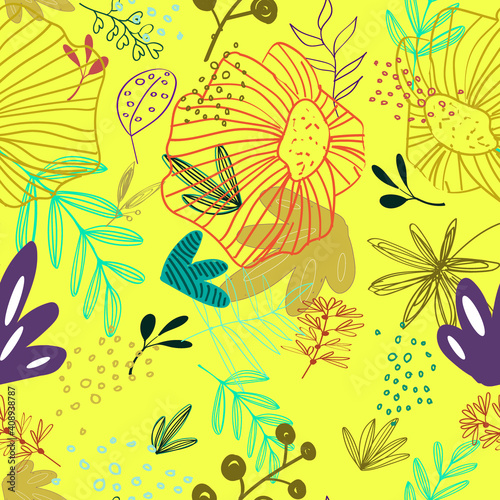 abstract flowers on a yellow background1 © Эльвира Титова
