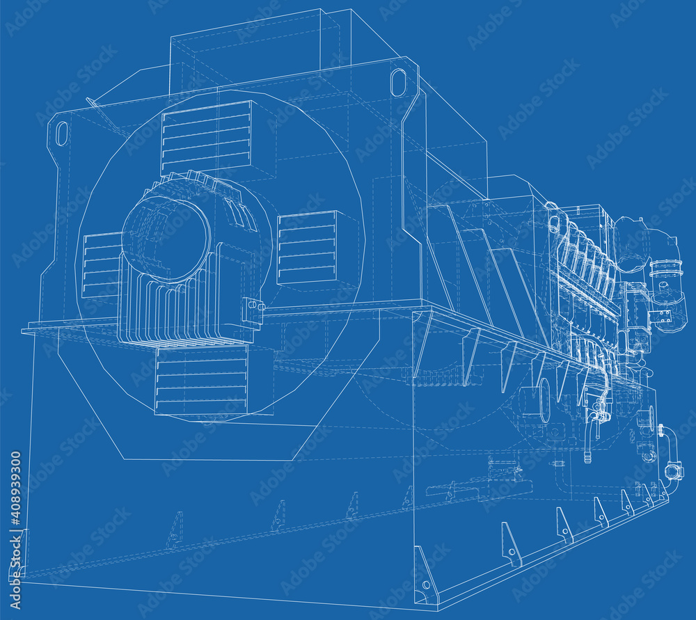 Diesel generator Wire-frame. The layers of visible and invisible lines are separated. Diesel generator Wire-frame. The layers of visible and invisible lines are separated.