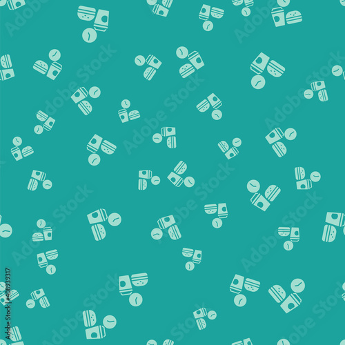 Green Fast food time icon isolated seamless pattern on green background. Vector.