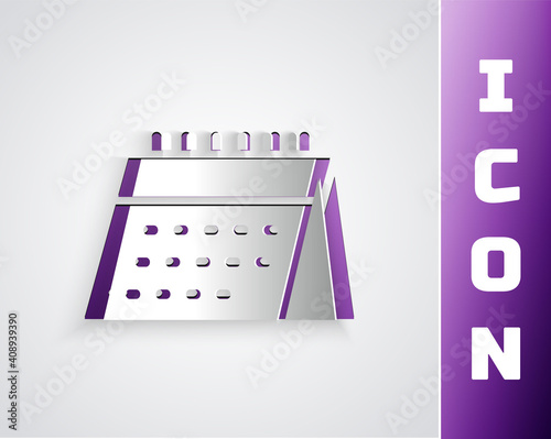 Paper cut Calendar icon isolated on grey background. Event reminder symbol. Paper art style. Vector.