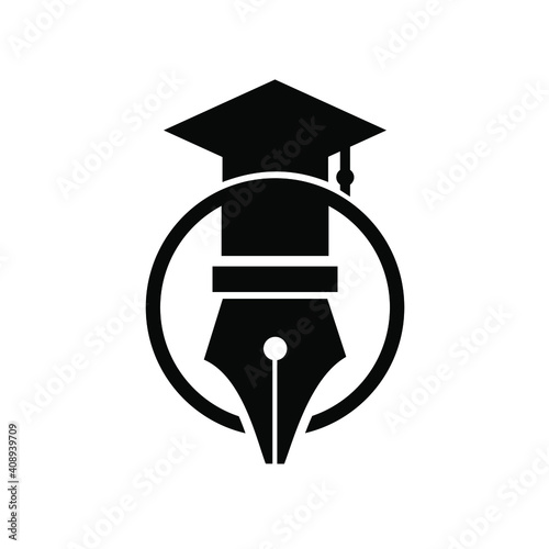 graduation logo concept pen with bachelor hat vector illustration icon design