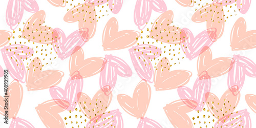 Vector seamless pattern with hand drawn hearts. Design template for valentines day and other users.