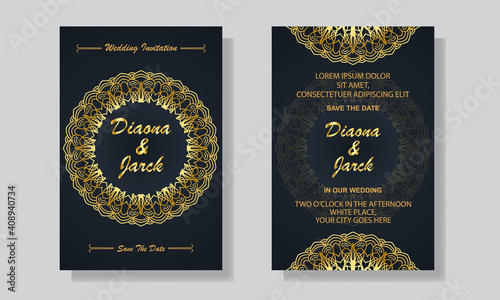 Luxury Wedding Invitation Card Design Template With Golden Mandala Background 