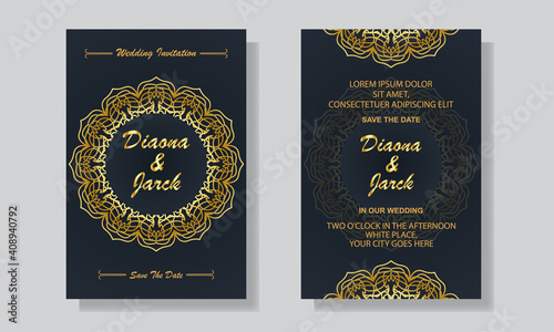 Luxury Wedding Invitation Card Design Template With Golden Mandala Background 
