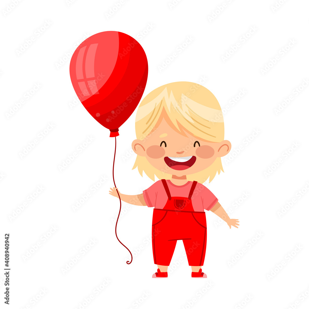 Smiling Girl Holding Red Toy Balloon Vector Illustration Smiling Girl Holding Red Toy Balloon Vector Illustration