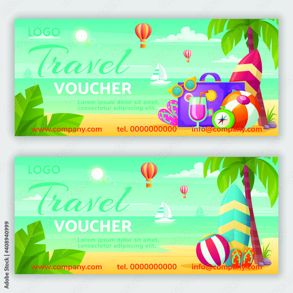 Travel voucher design. Vector illustration