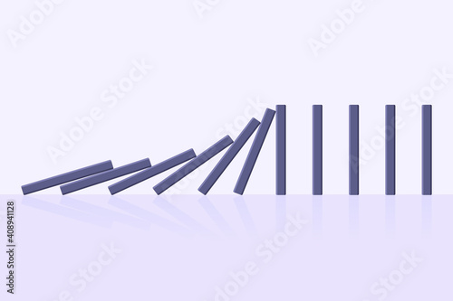 Domino effect business concept. Line in a row of falling board game blocks of dominoes flat style vector illustration. Business bankruptcy or crisis, risk chain reaction and finding solution metaphor.