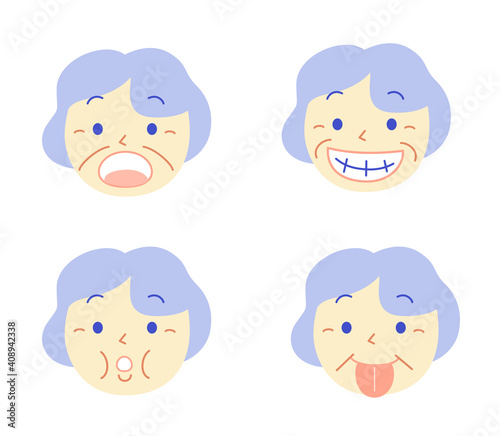 あいうべ体操をする高齢者　表情筋