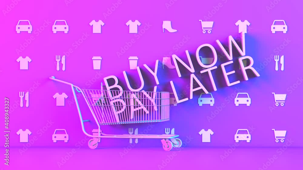 Buy now pay later BNPL shopping cart checkout intro opener - 3D animation 