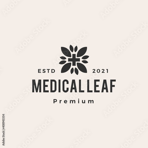 medical leaf hipster vintage logo vector icon illustration