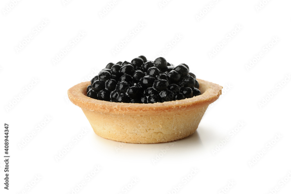 Tartlet with black caviar isolated on white background Tartlet with black caviar isolated on white background