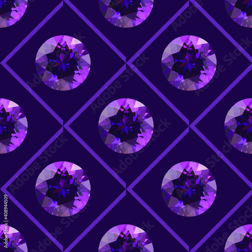 Vector seamless luxury pattern with purple shining crystals