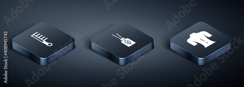 Set Isometric Hairbrush, Massage and Aroma diffuser icon. Vector.